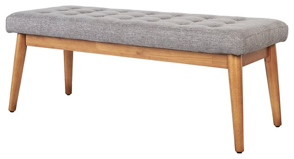 Bowery Hill Mid Century Modern Tufted Entryway Bench in Acorn   Midcentury   Upholstered Benches   by Homesquare  Houzz