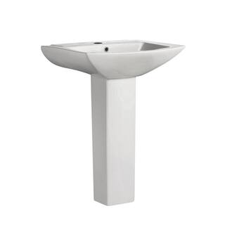 Swiss Madison Sublime Pedestal Bathroom Ceramic Vessel Sink Round Single Faucet Hole in White SM-PS306