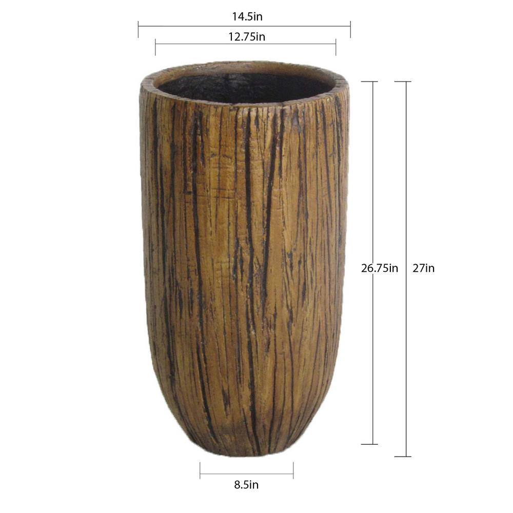 MPG 14.5 in. Dia Composite Tall Crucible Driftwood Planter in Medium Dark Brown PC7675MDB