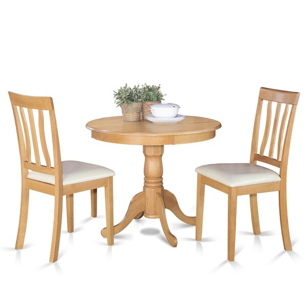 3 PC Oak Kitchen Table Set Including 1 Small Kitchen Table plus 2 Dining Chairs (Chair Seats Option)