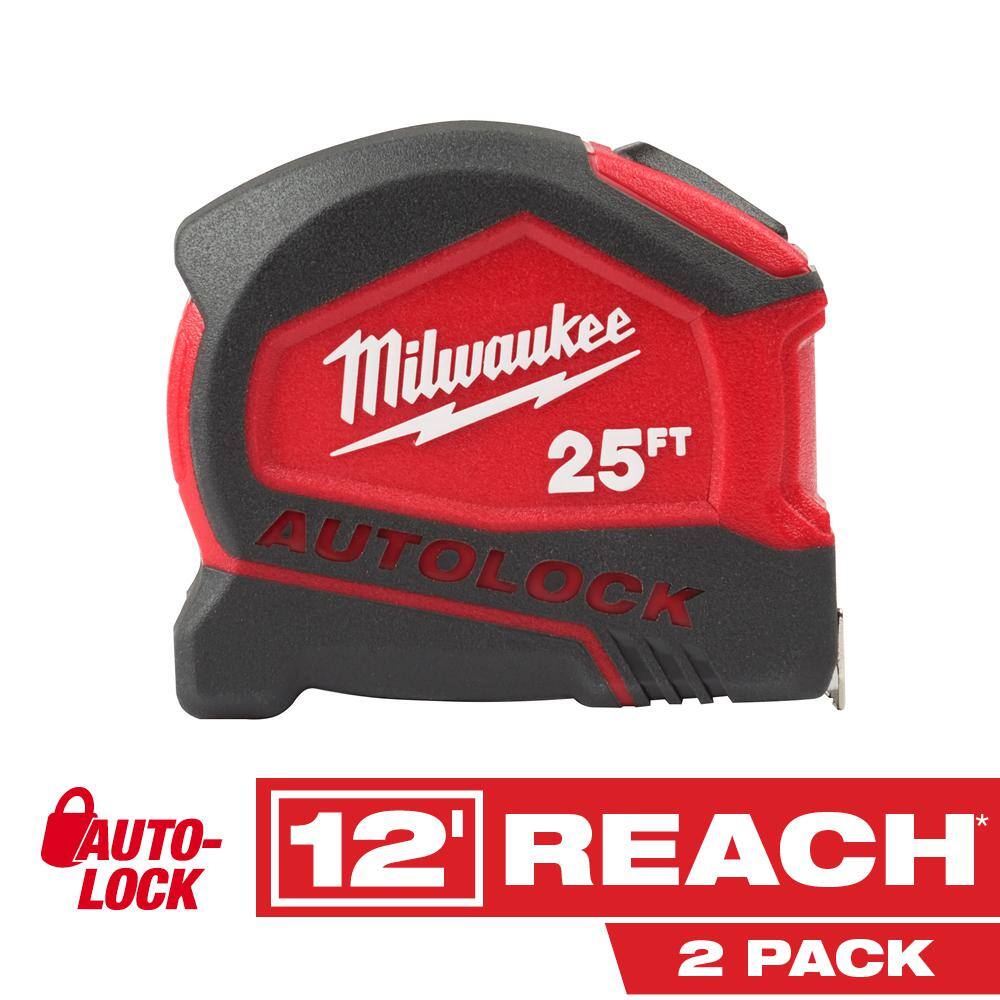 MW 25 ft. Compact Auto Lock Tape Measure (2-Pack) 48-22-6825-48-22-6825