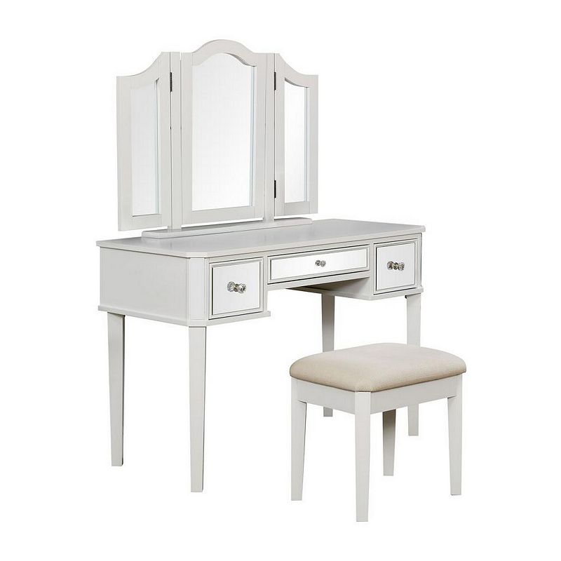 Clarisse Contemporary Vanity With Stool， White