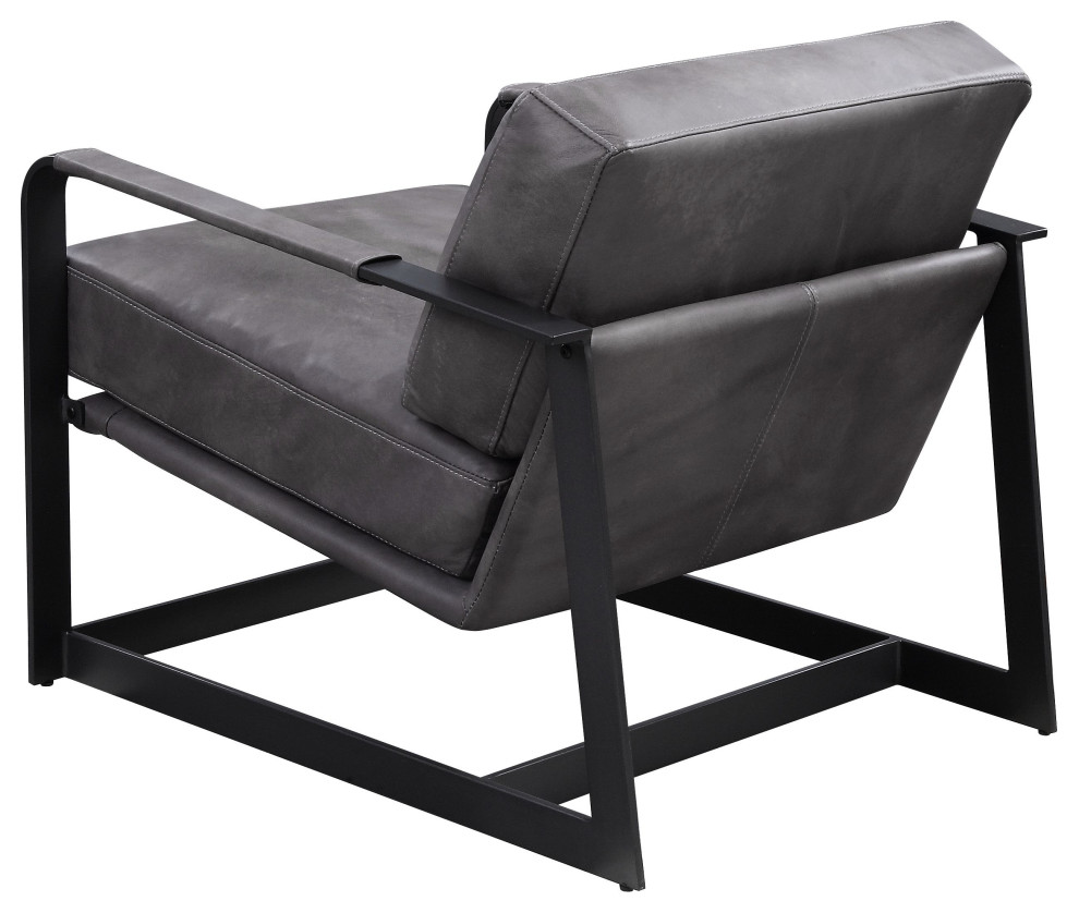 Acme Locnos Accent Chair Gray Top Grain Leather and Black Finish   Industrial   Armchairs And Accent Chairs   by AMOC  Houzz