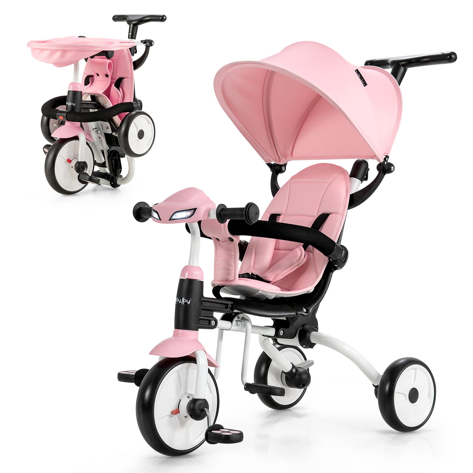 BABY JOY Toddler Tricycle, 6 in 1 Folding Tricycle W/ Adjustable Canopy & Push Handle