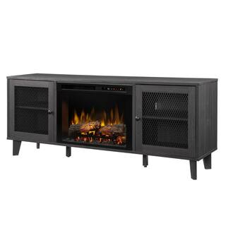 Dimplex Dean 65 in. Electric Fireplace with Glass Ember Bed in Wrought Iron with 26 in. Media Console GDS26G8-1909WI