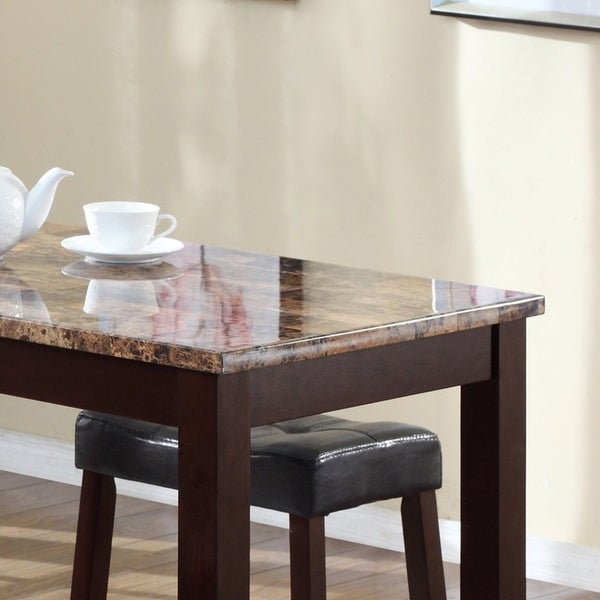 3-Piece Counter Height Glossy Print Marble Breakfast Table