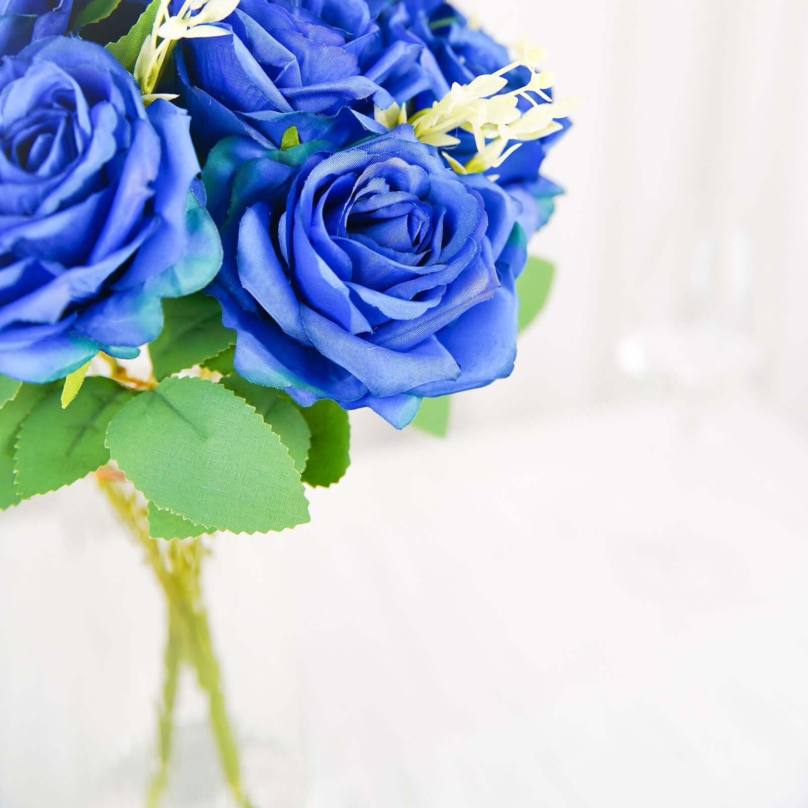 2 Bushes Royal Blue Artificial Silk Rose Flower Arrangements, Real Touch Long Stem Flower Bouquet 18