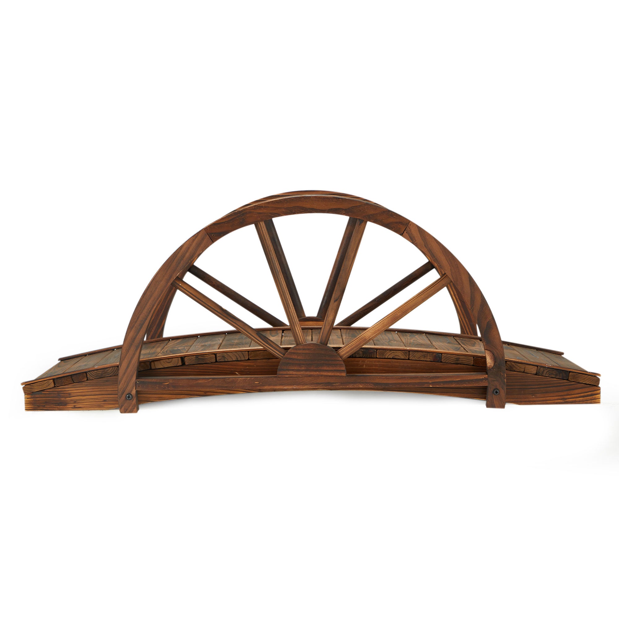 JOMEED 3.3 Foot Wooden Garden Arched Footbridge with Half-Wheel Railings