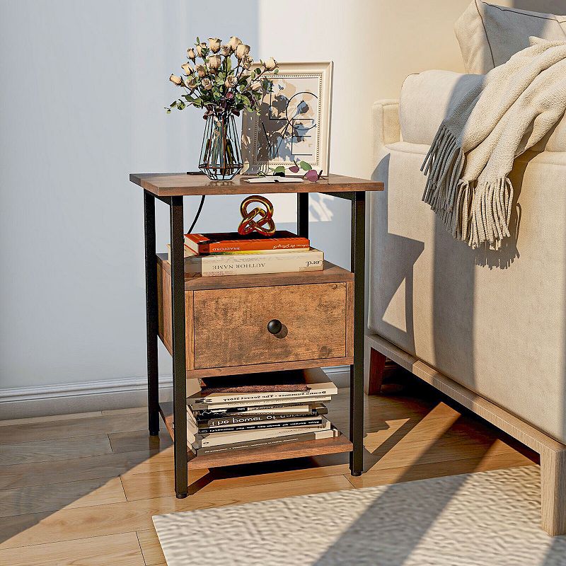 3-Tier Nightstand with Charging Station and Drawer-1 Piece