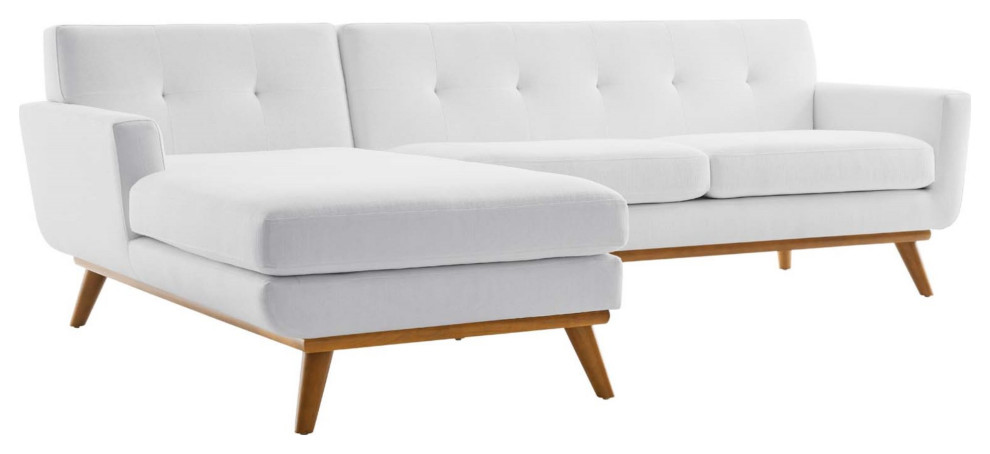 Mid Century Sectional Sofa  Rubberwood Base With Angled Tapered Legs  White   Midcentury   Sectional Sofas   by Decorn  Houzz