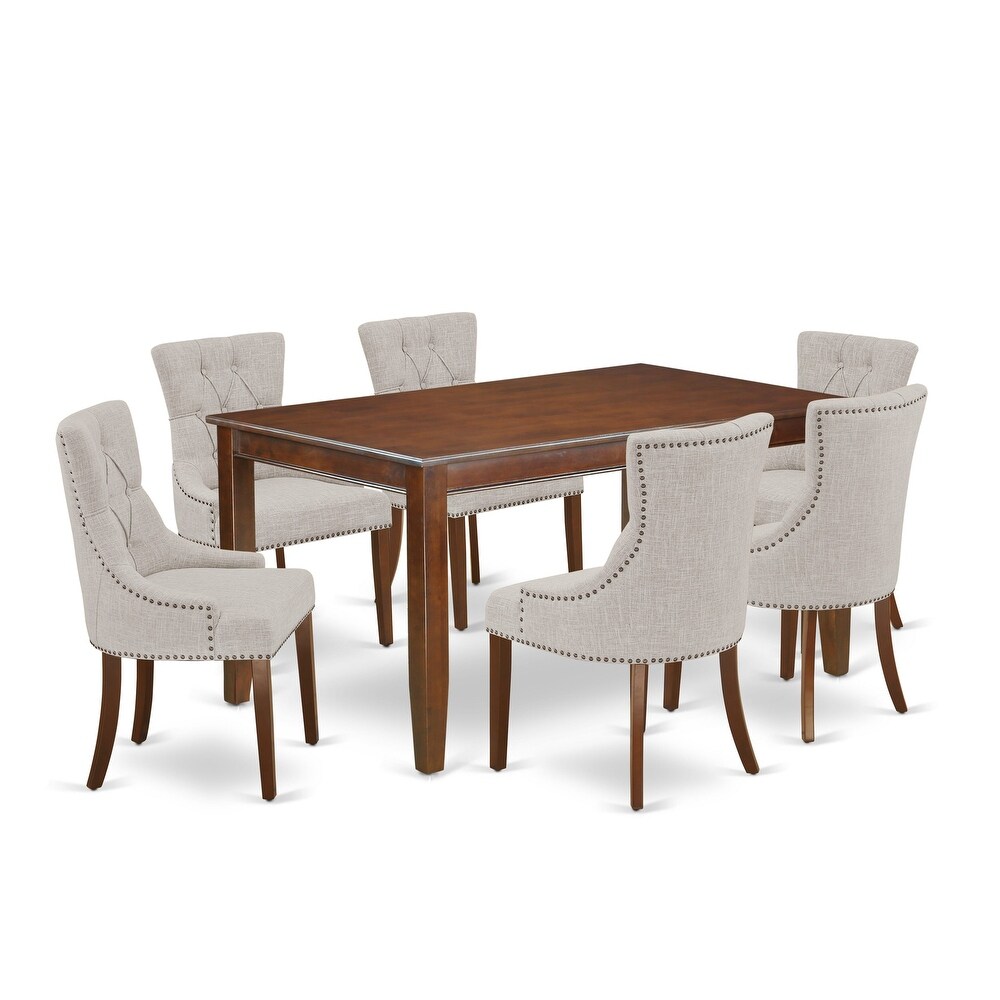 East West Furniture Kitchen Table Set  a Rectangle Dining Table and Linen Fabric Parson Chairs  Mahogany(Pieces Option)