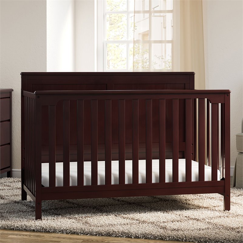 Rosebery Kids Traditional 4 in 1 Wood Convertible Crib in Espresso