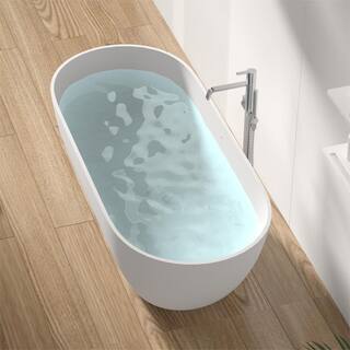 Abruzzo 68.9 in. x 29.5 in. Freestanding Solid Surface Soaking Bathtub with Drain and Overflow in Matte White 22S03-69