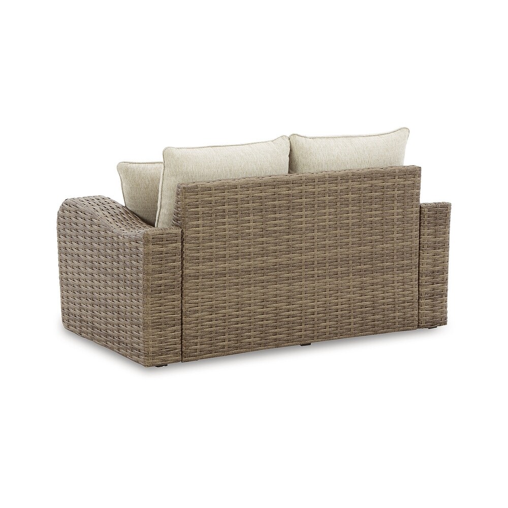 Signature Design by Ashley Sandy Bloom Brown/Beige Outdoor Loveseat with Cushion   62\