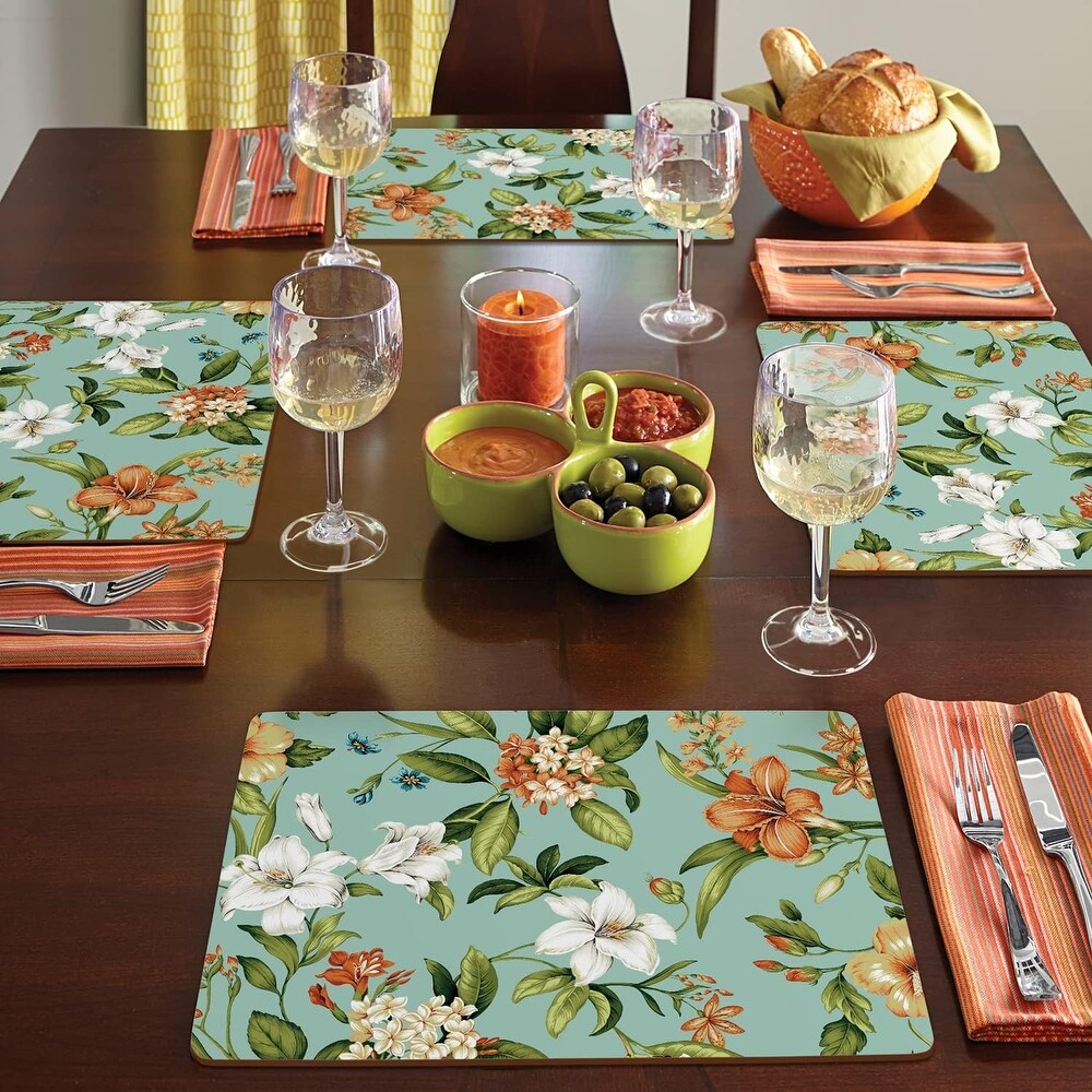 Temple of Flora Decorative Hardboard Cork Back Tabletop Placemats  4 Pack  Manufactured in The USA  Heat Tolerant