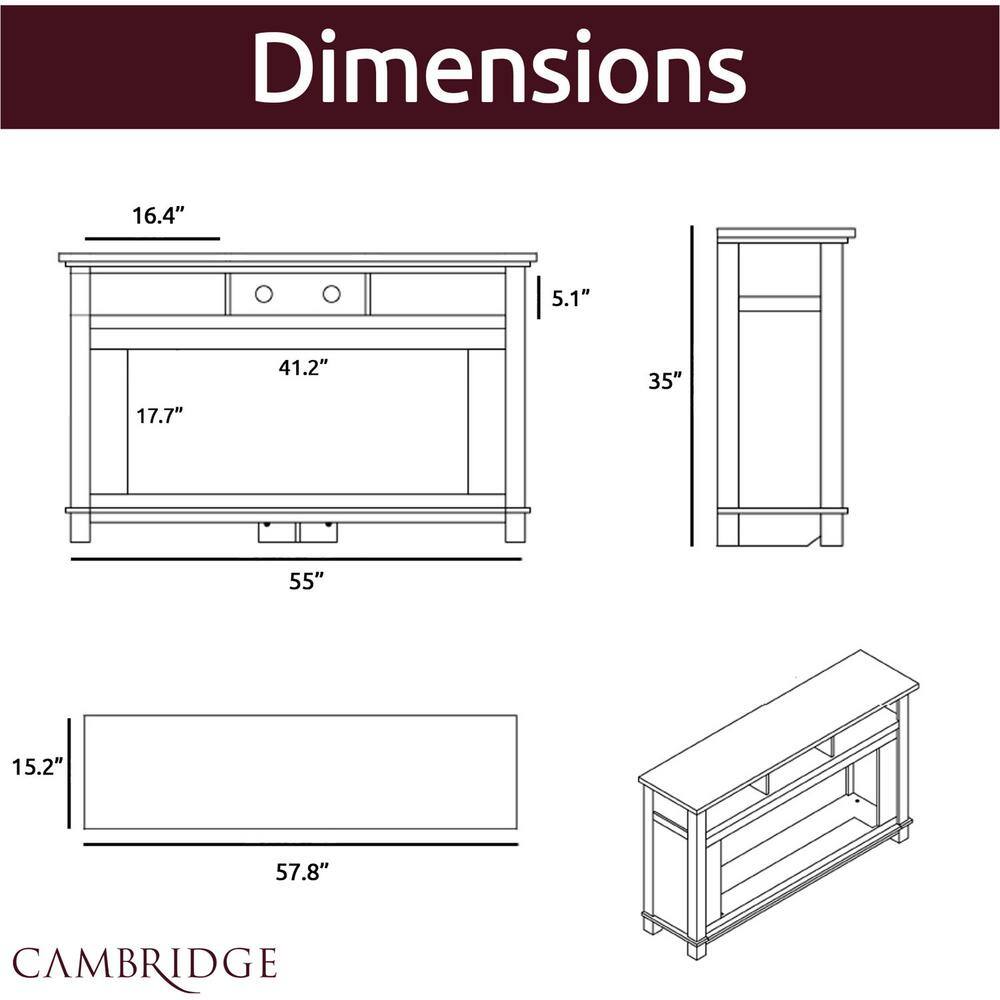 Cambridge San Jose 58 in. Freestanding Electric Fireplace Entertainment Stand in Black with 50 in. Insert and Crystal Rock Display CAM5735-1BLK