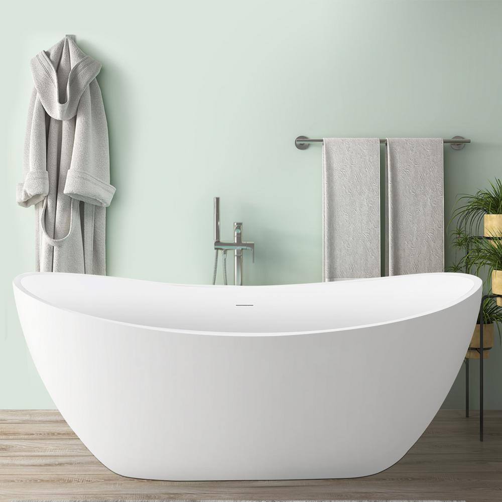 Mokleba Minimalist 62 in. Acrylic Freestanding Bathtub cUPC Certificated Slipper with Polished Chrome Drain Soaking Tub in White BTHD00191067262