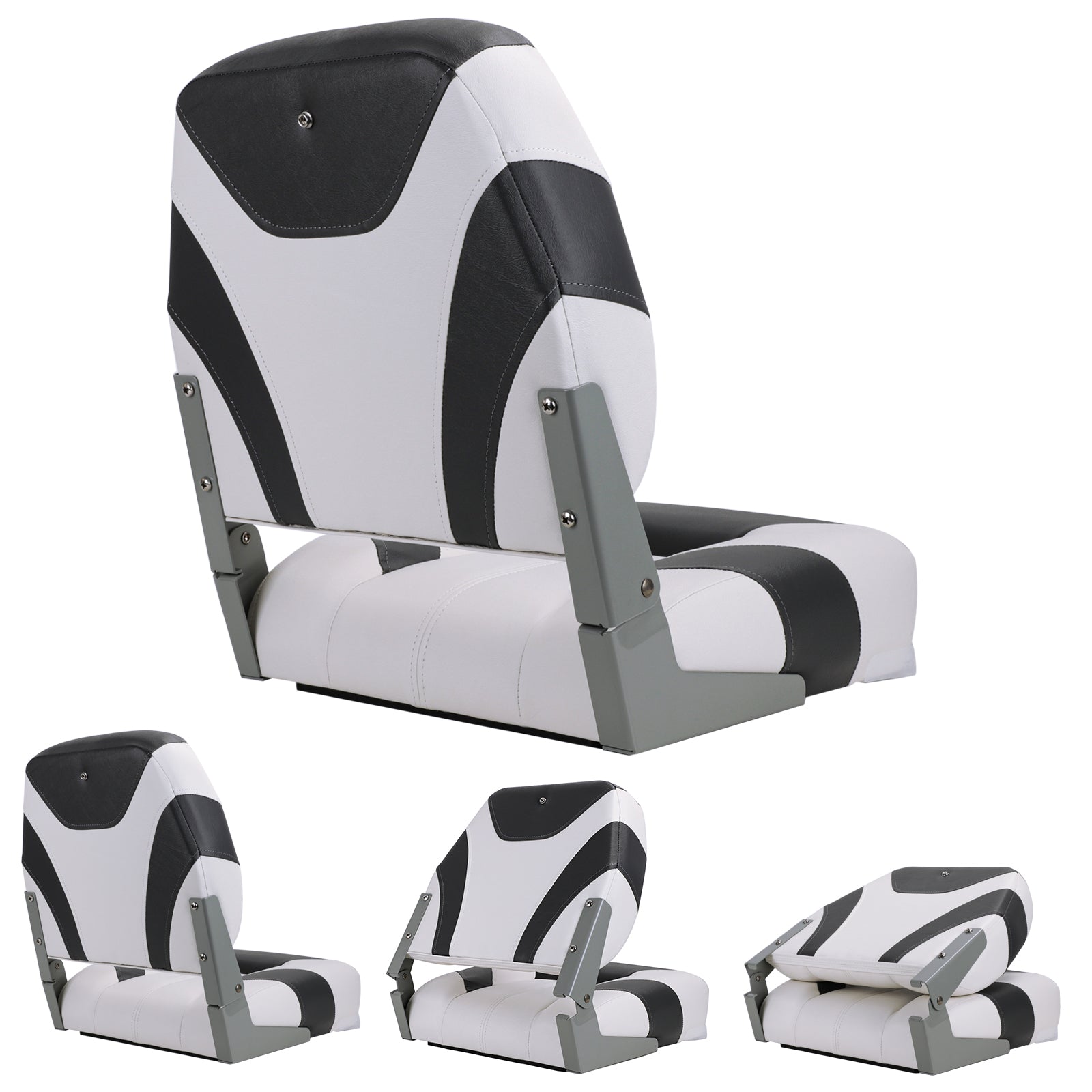 NORTHCAPTAIN Deluxe White/Charcoal Low Back Folding Boat Seat， 2 Seats