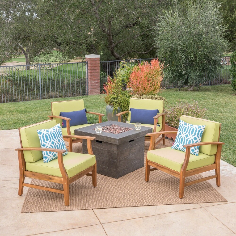 Havana Outdoor 4 seater Wood Chat Set with Fire Table by Christopher Knight Home