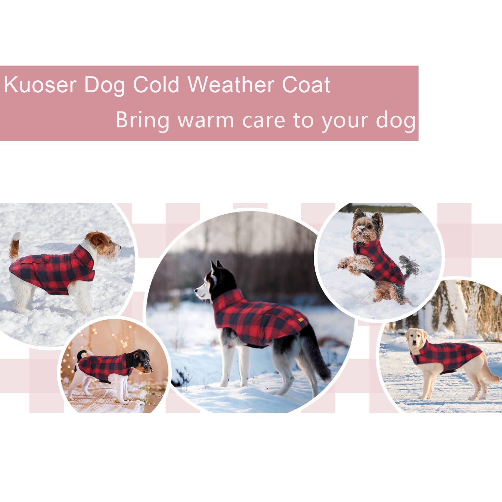 Kuoser Polyester Plaid Winter Dog Coat and Jacket， Red， XS