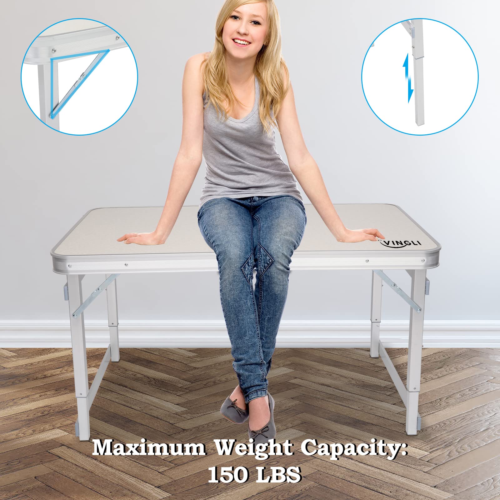 3FT Portable Small Folding Camping Table Adjustable Height Aluminum Table