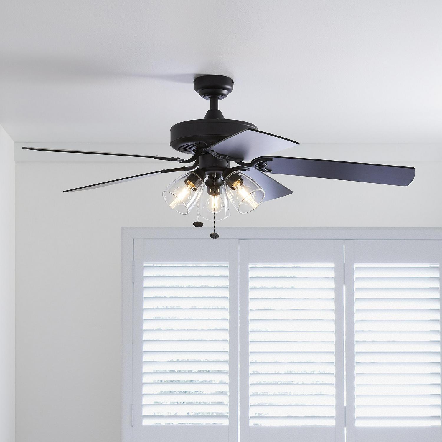 Better Homes and Gardens 52 5 Blade Matte Black Ceiling Fan with 3 Lights