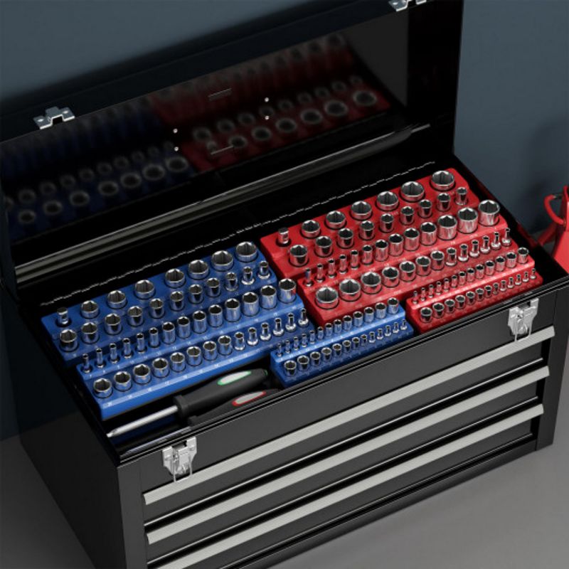 6-piece Metric And Sae Magnetic Socket Organizer Set-red And Blue