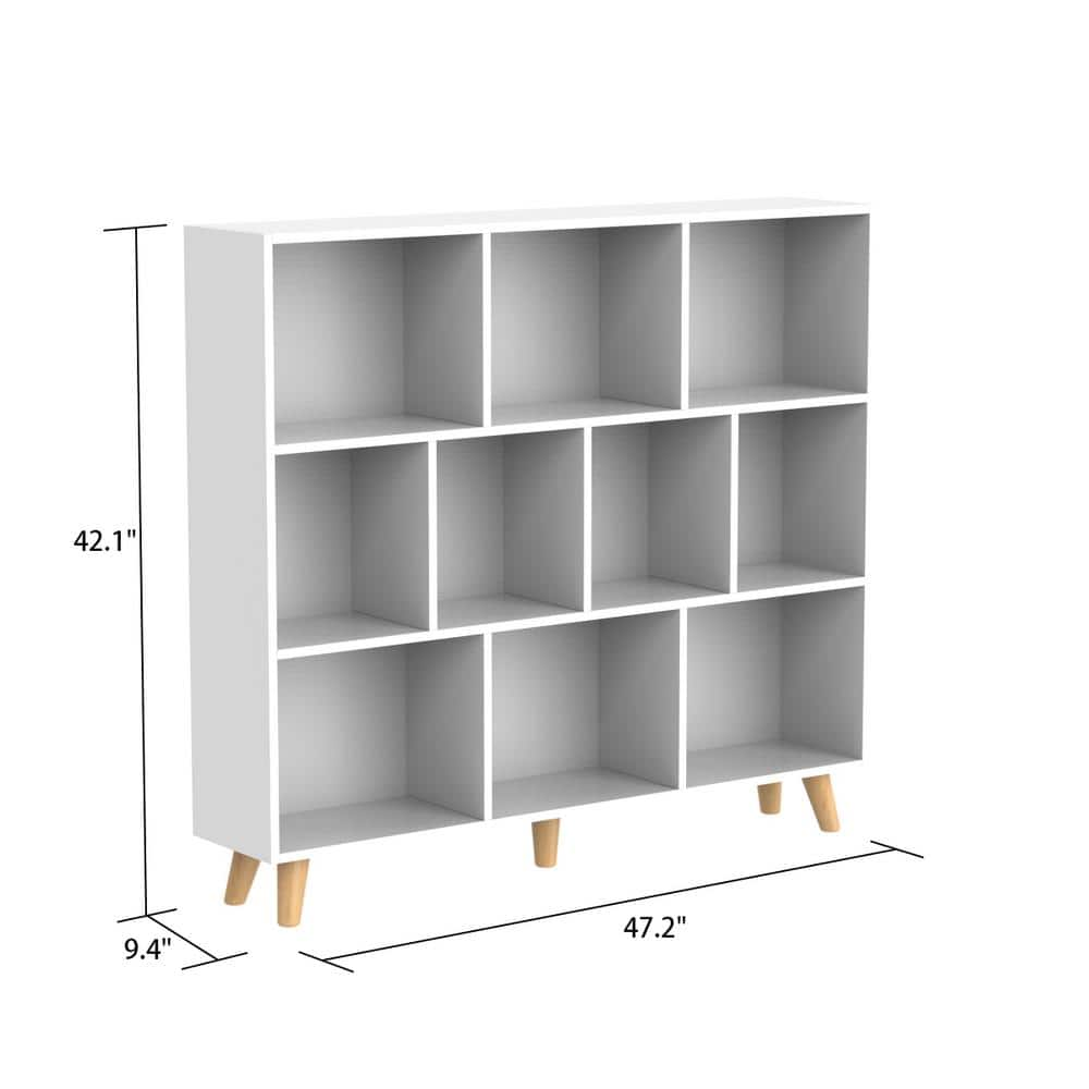 FUFUGAGA 42.1 in. H White Wooden 10-Shelf Freestanding Standard Bookcase Display Bookshelf KF21010001-120