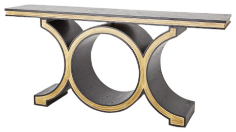 Stunning Midcentury Chain Link Console Table  Black Gold Dark Wood   Contemporary   Console Tables   by My Swanky Home  Houzz