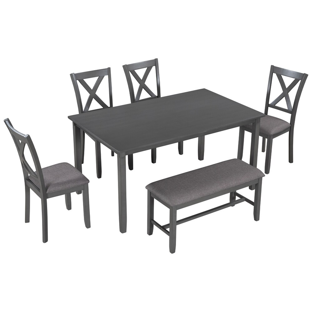 6 Piece Kitchen Dining Table Set Wooden Rectangular Dining Table