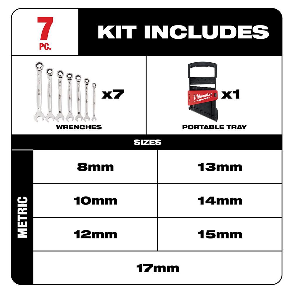 Milwaukee 7pc Ratcheting Combination Wrench Set - Metric 48-22-9506 from Milwaukee