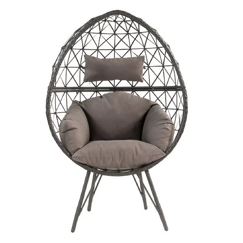 Patio Lounge Chair with Wicker Geometric Pattern， Black