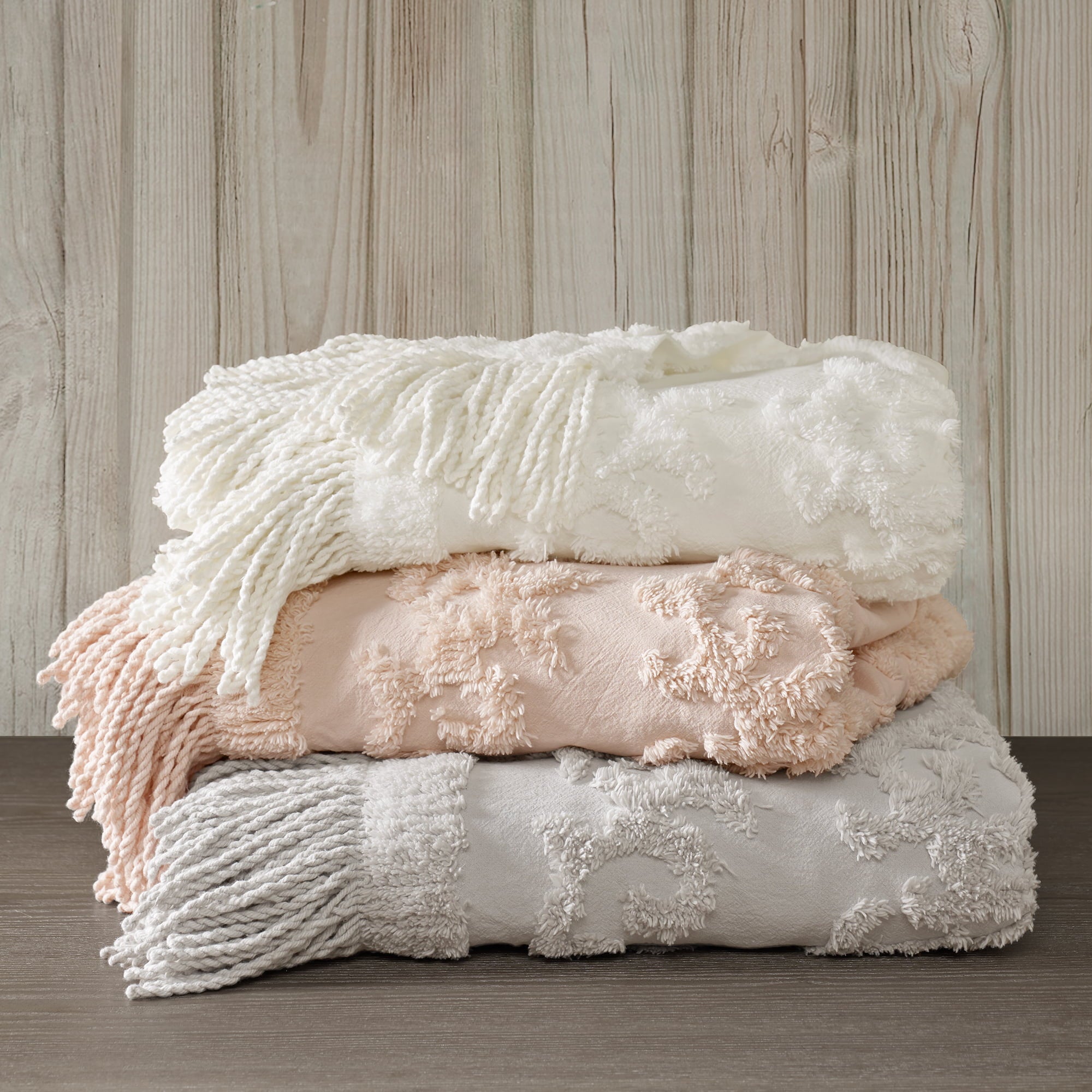 Madison Park Mila 100 Percent Cotton Tufted Throw Blanket， 50