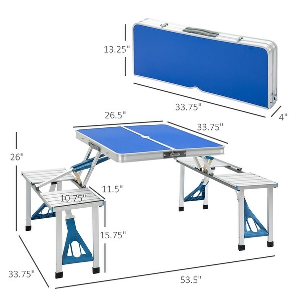 Outdoor Aluminum Suitcase Portable Folding Picnic Table with Bench and Umbrella Hole