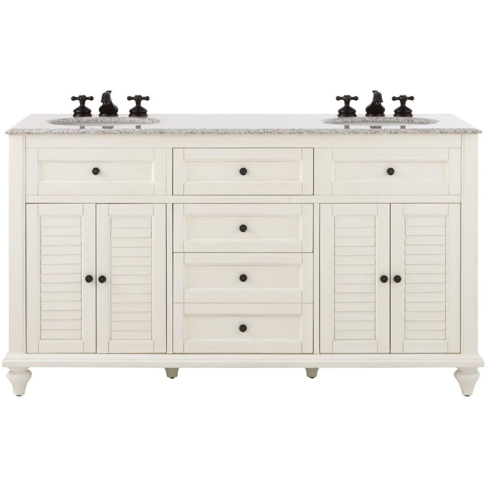 Home Decorators Collection Hamilton 61 in. W x 22 in. D Double Bath Vanity in Ivory with Granite Vanity Top in Gray 10806-VS61H-DW