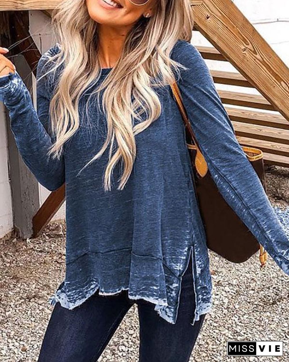 Plus Size Crew Neck Casual Long Sleeve Tops