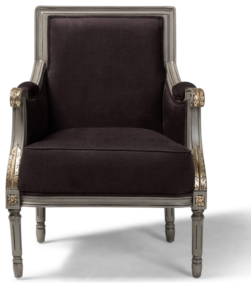 French Country Armchair  Wooden Frame With Goldleaf Details  Brown Velvet Seat   Traditional   Armchairs And Accent Chairs   by Declusia  Houzz