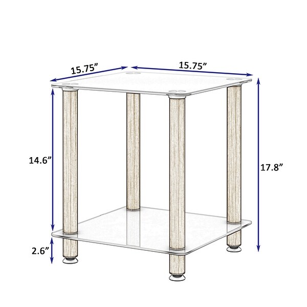 1Piece White+Oak Side Table ，2Tier Space End Table ，Modern Night Stand，Sofa table，Side Table with Storage Shelve