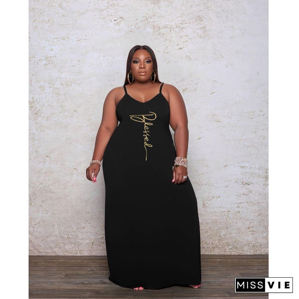 Plus Size Sleeveless V-Neck Loose Maxi Dress