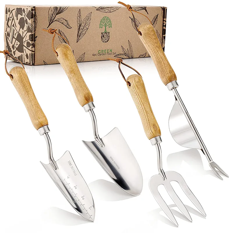 4 Piece Garden Hand Digging Tool Made With Wooden Handle And Stainless Steel Garden Hand Tool Fork  Heavy Duty Hand Garden Tools