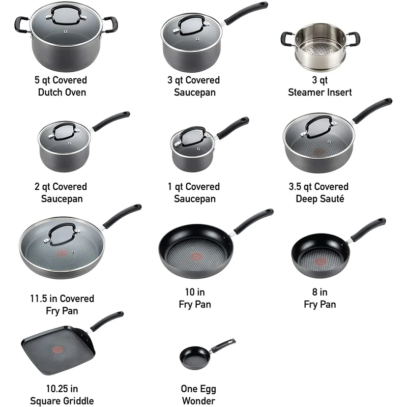 T-fal E765SH Ultimate Hard Anodized Nonstick 17 Piece Cookware Set， Black