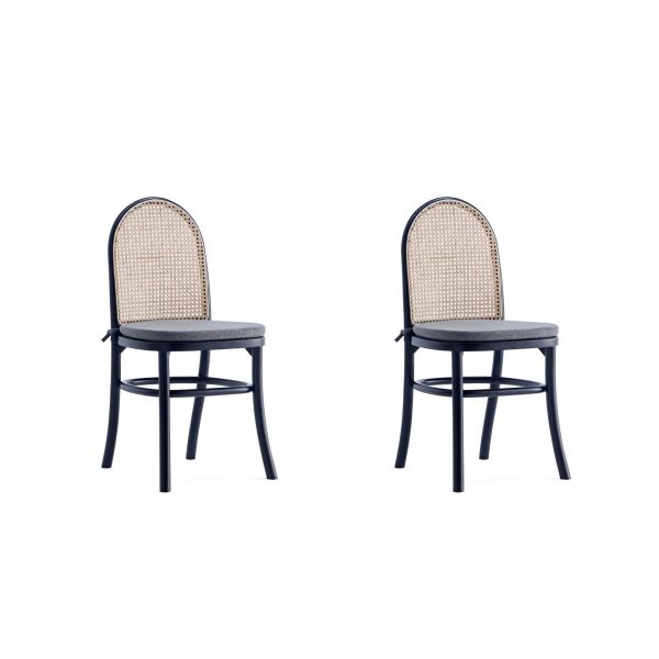 Paragon Dining Chair 1.0 with Grey Cushions in Black and Cane - Set of 2