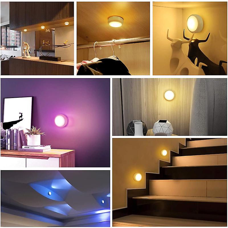 Led Cabinet Light Remote Control Wireless Puck Light Colorful Dimmable Touch Sensor Night Lamp Suitable For Kitchen Stair Closet