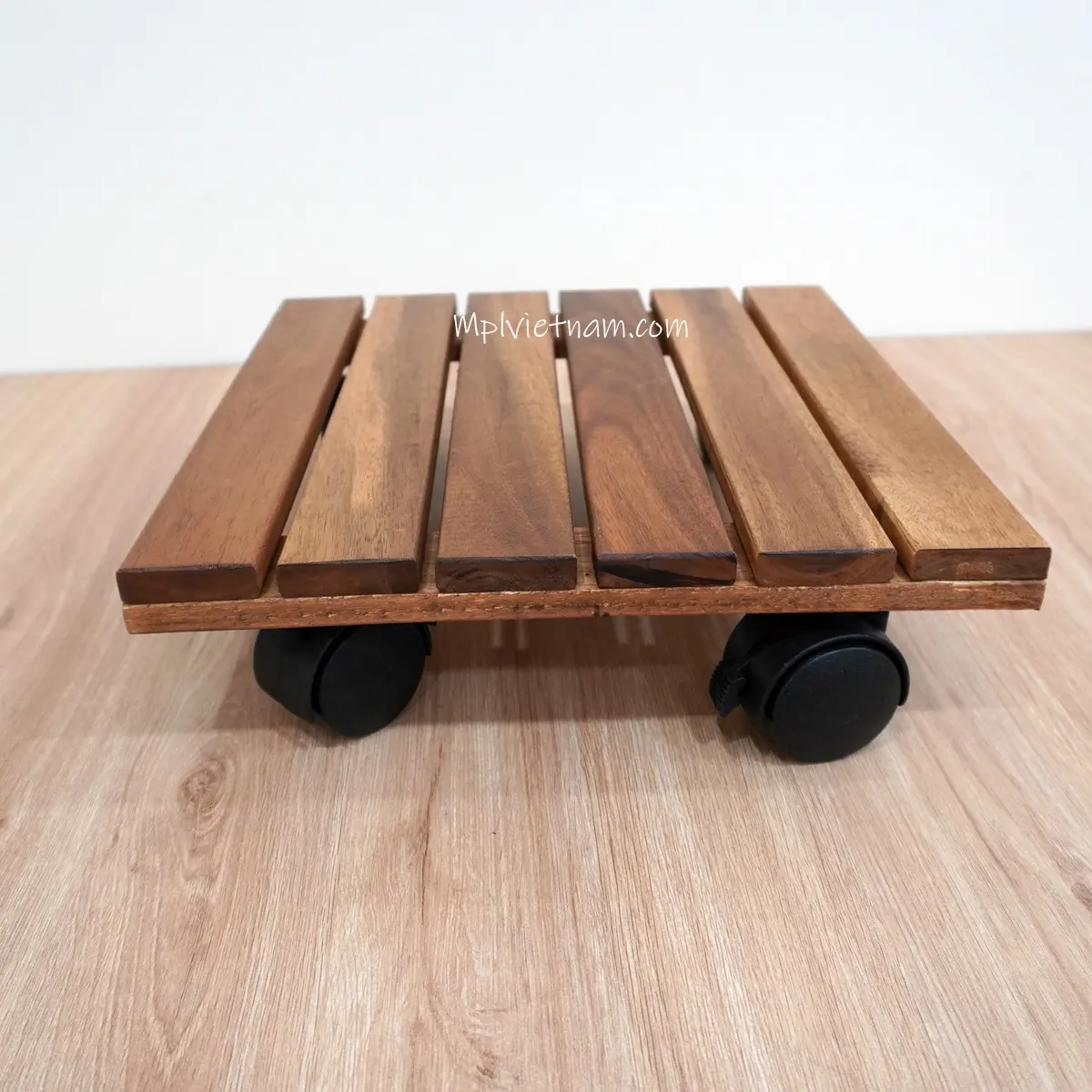 High Quality Wooden Plant Caddy With Wheels Square Wood Wheeled Planter Trolley Mover Stand Dimension 30x30cm