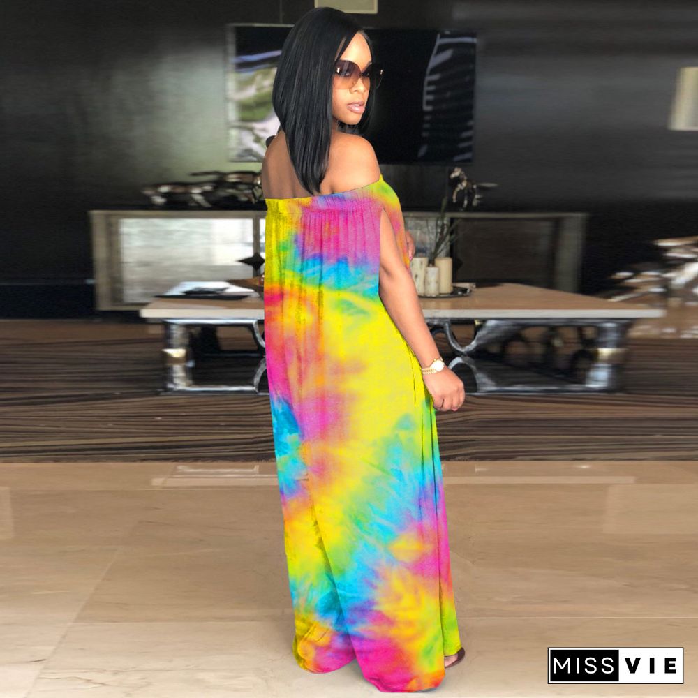 Sexy Tie-dye Printed One-line Shoulder Jumpsuit