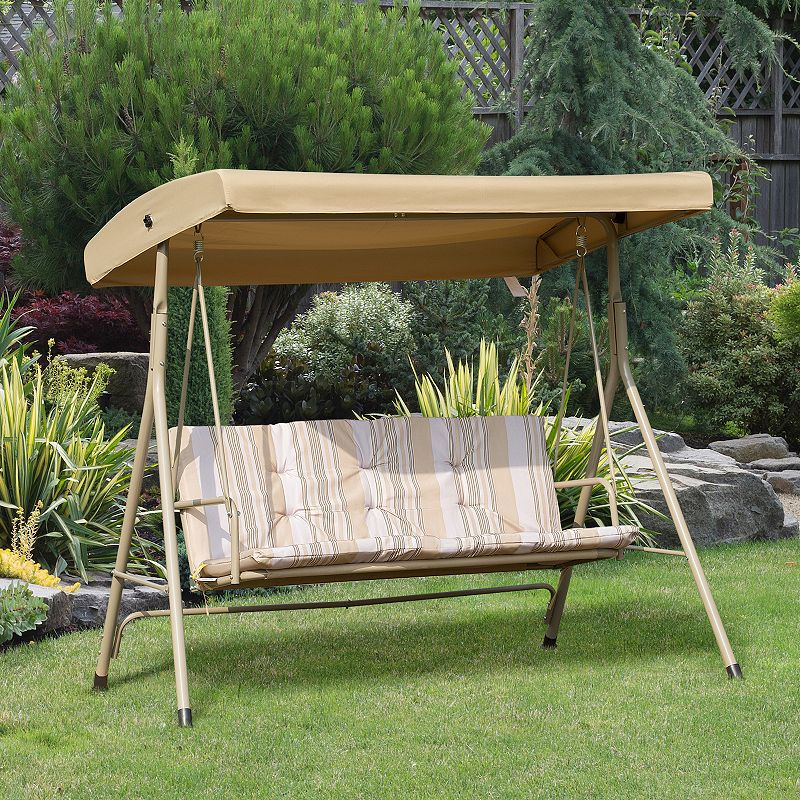 Outsunny 3 Person Outdoor Porch Swing Lounge Chair Bench with Canopy Top  Brown