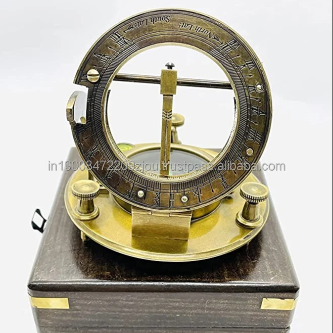 4 Inches Sundial Compass Antique Finish Compass with Wooden Protective Box for Camping Hiking Directional For Home Decor