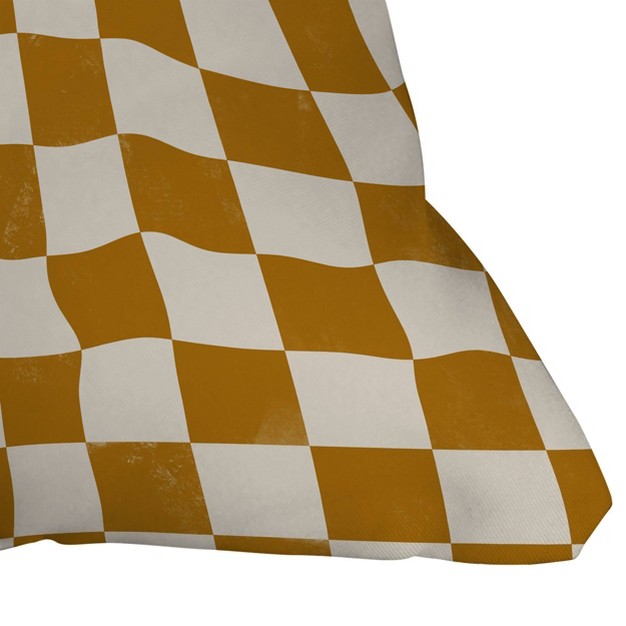 Avenie Warped Checkerboard Square Throw Pillow Gold Deny Designs