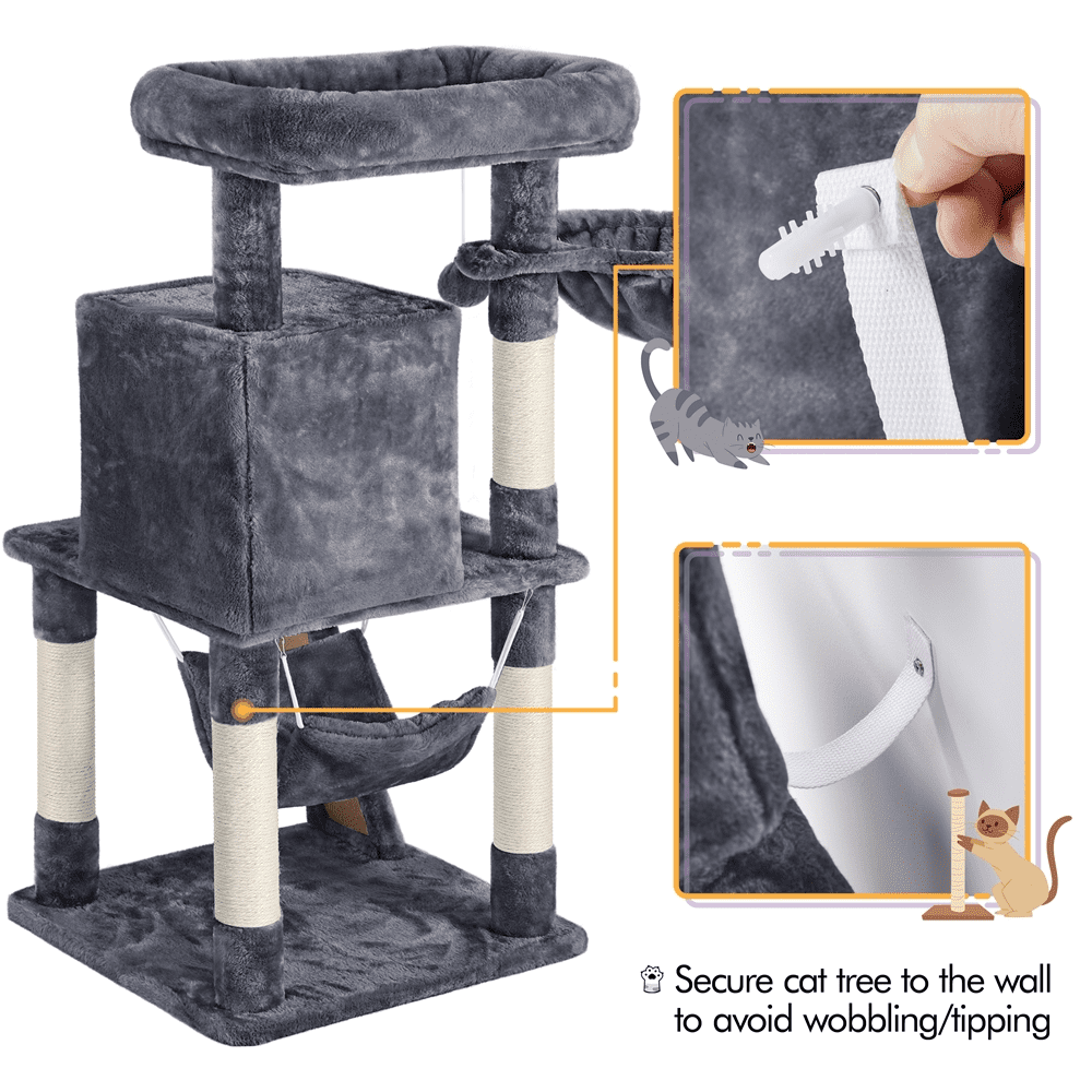 SMILE MART Multi-level Small Cat Tree Tower with Condo, Dark Gray