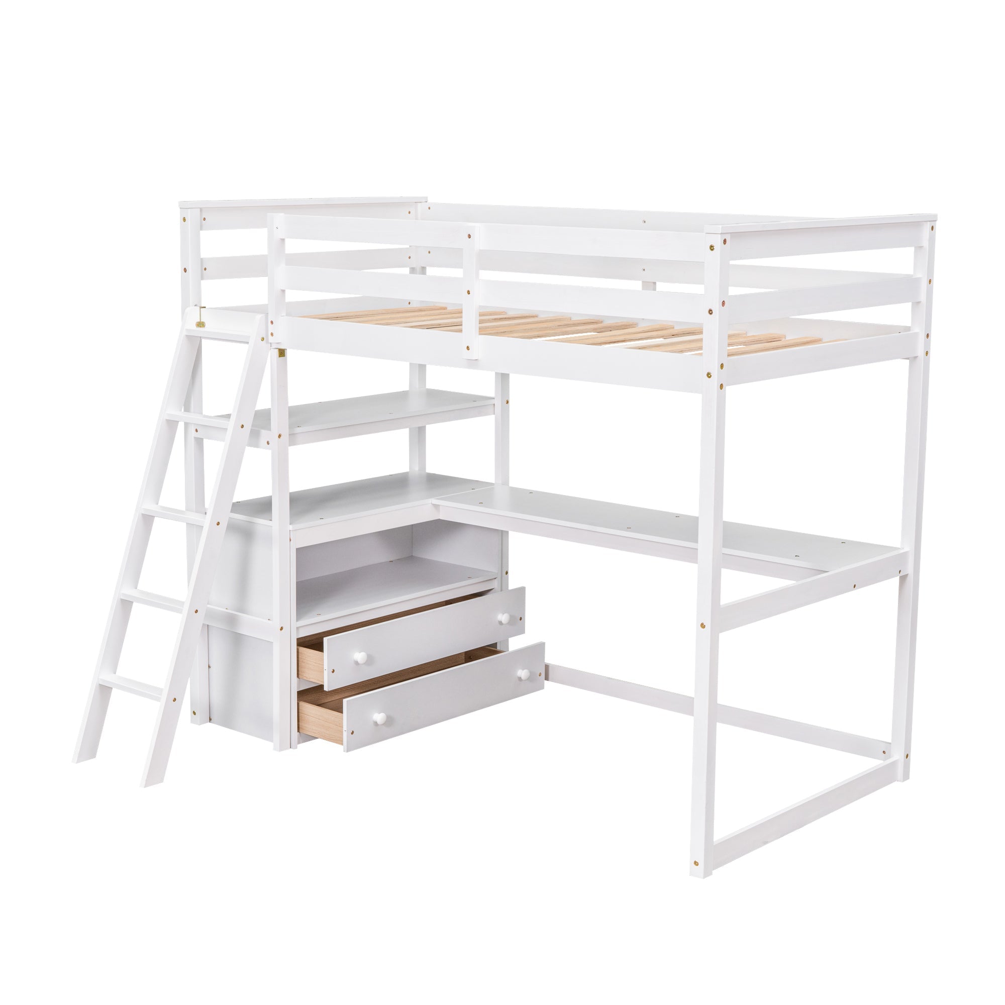 Euroco Twin Loft Bed with Desk for Child, White